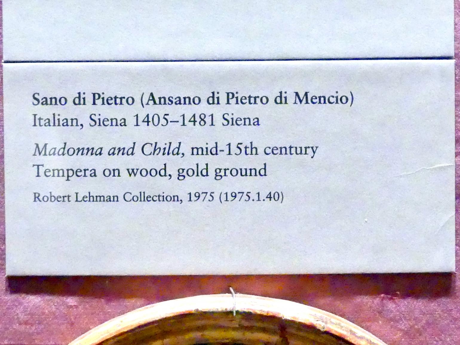 Sano di Pietro (1437–1481), Maria mit Kind, New York, Metropolitan Museum of Art (Met), Saal 956, Mitte 15. Jhd., Bild 2/2