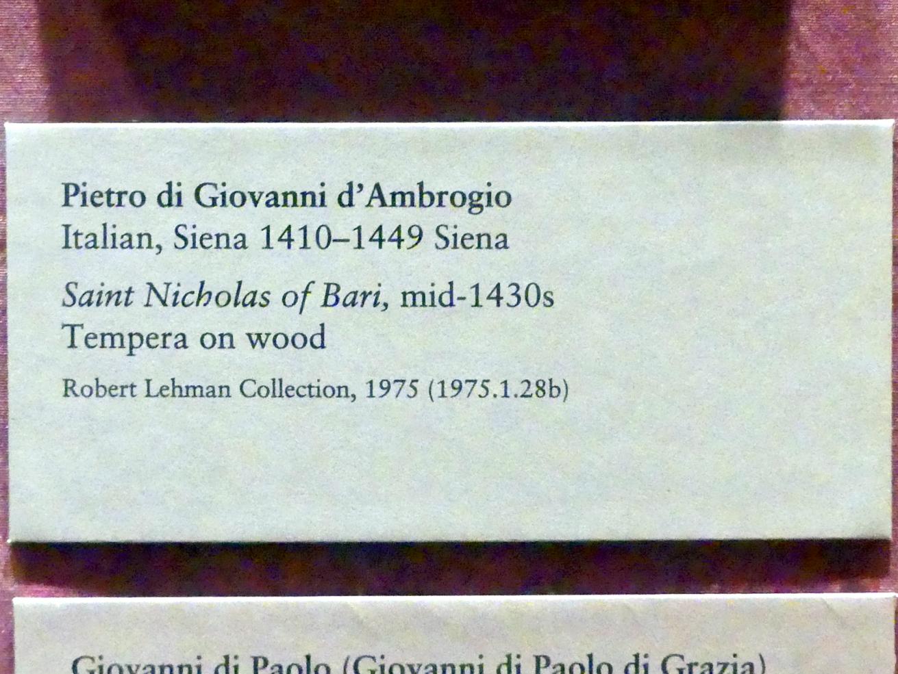 Pietro di Giovanni d'Ambrosio (1435), Heiliger Nikolaus von Bari, New York, Metropolitan Museum of Art (Met), Saal 956, um 1435, Bild 2/2