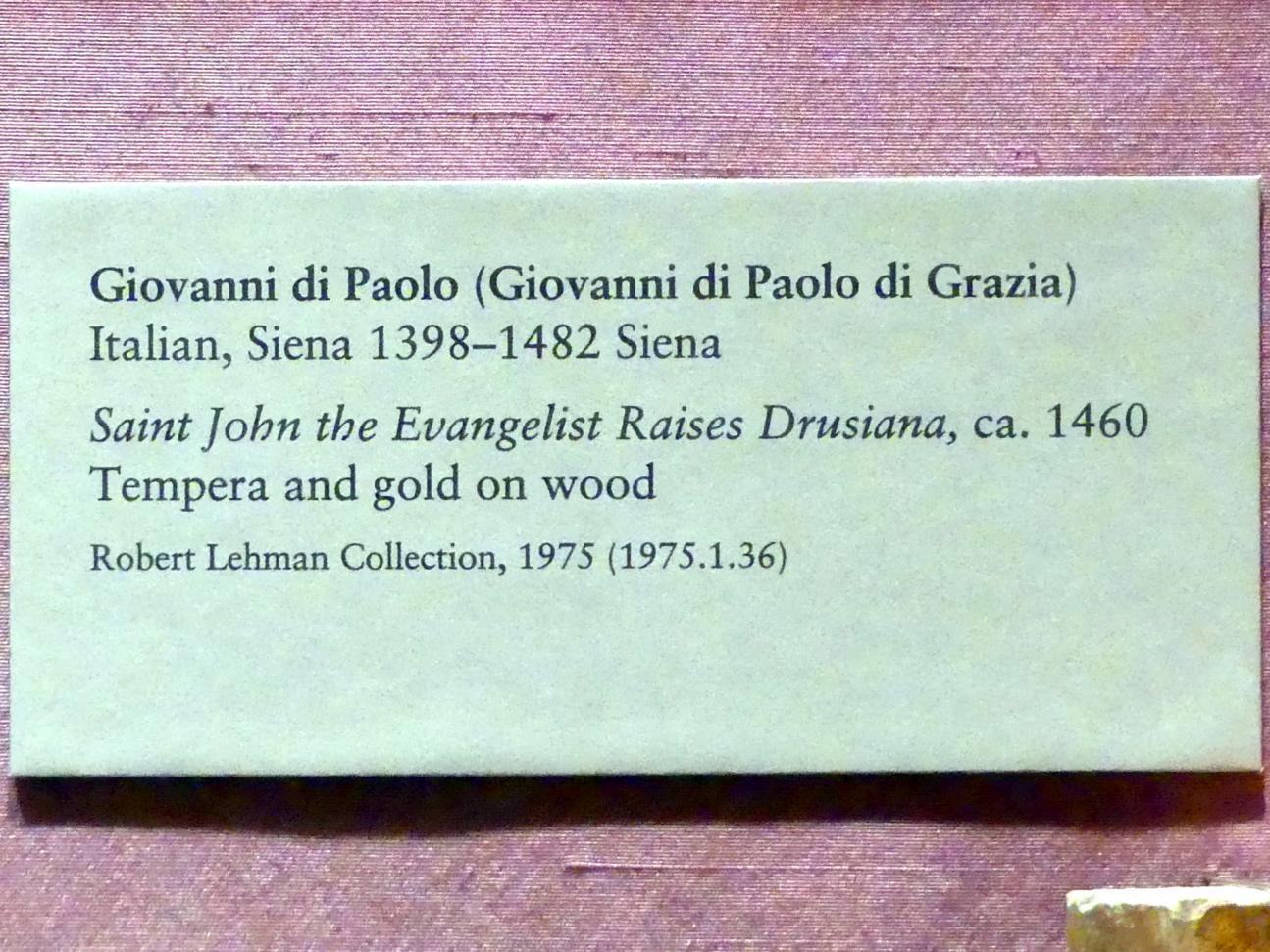 Giovanni di Paolo (1435–1475), Der heilige Johannes der Evangelist erweckt Drusiana, New York, Metropolitan Museum of Art (Met), Saal 956, um 1460, Bild 2/2