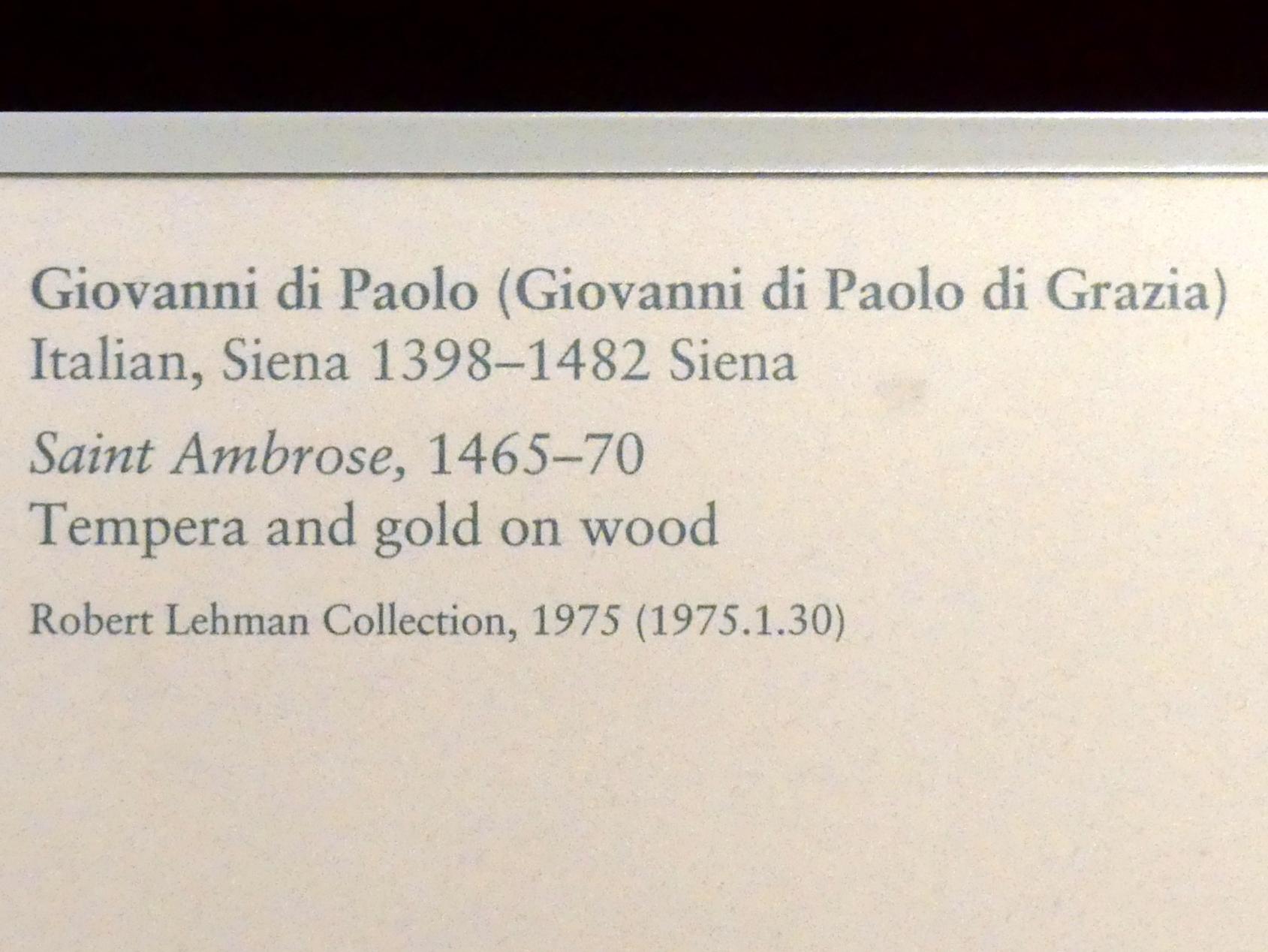 Giovanni di Paolo (1435–1475), Heiliger Ambrosius, New York, Metropolitan Museum of Art (Met), Saal 956, 1465–1470, Bild 2/2