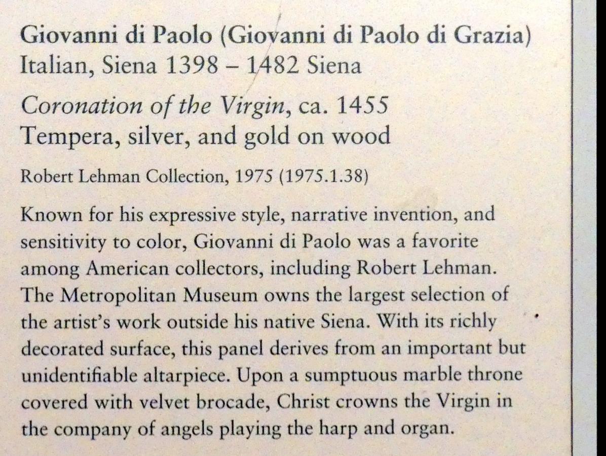 Giovanni di Paolo (1435–1475), Krönung Mariens, New York, Metropolitan Museum of Art (Met), Saal 956, um 1455, Bild 2/2