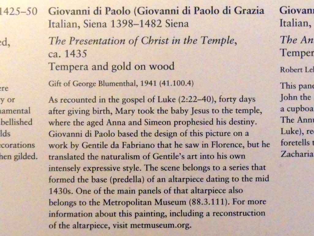 Giovanni di Paolo (1435–1475), Darstellung des Herrn, New York, Metropolitan Museum of Art (Met), Saal 956, um 1435, Bild 2/2