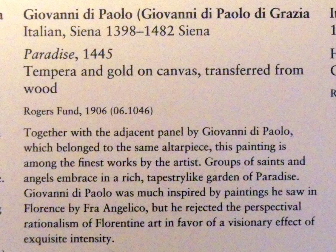 Giovanni di Paolo (1435–1475), Das Paradies, New York, Metropolitan Museum of Art (Met), Saal 956, 1445, Bild 2/2