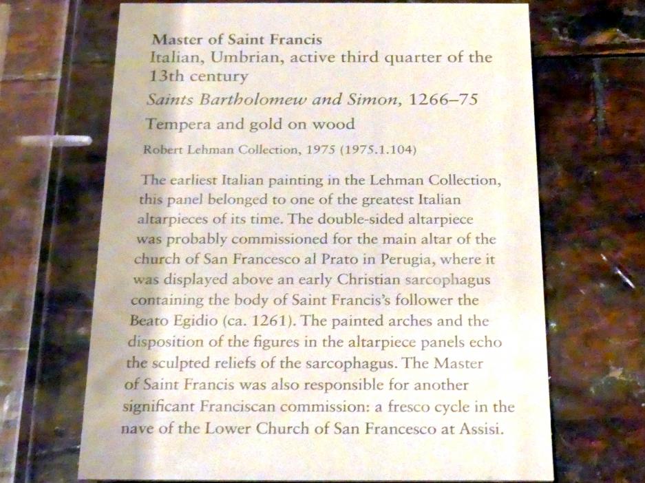 Maestro di San Francesco (1267–1272), Heiliger Bartholomäus und Simon, Perugia, Chiesa di San Francesco al Prato, jetzt New York, Metropolitan Museum of Art (Met), Saal 954, 1266–1275, Bild 2/2