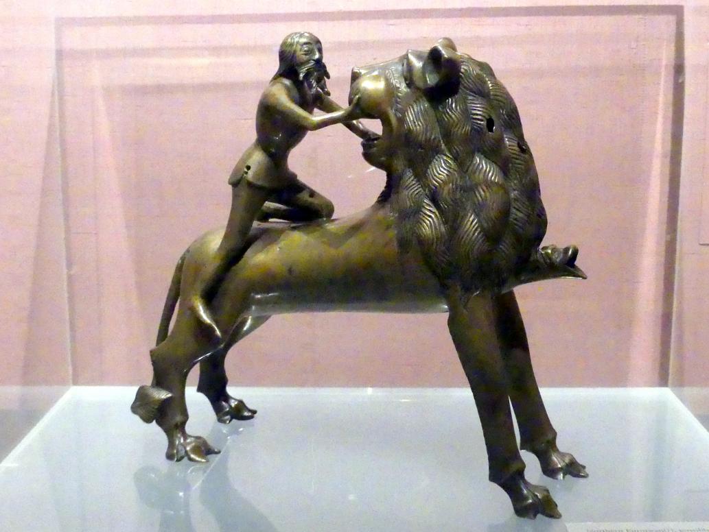 Aquamanile in Form von Simson und dem Löwen, New York, Metropolitan Museum of Art (Met), Saal 953, um 1380–1400