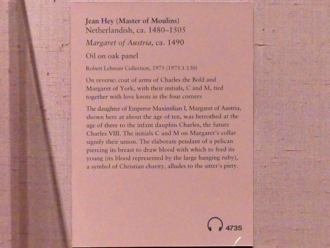 Jean Hey (Meister von Moulins) (1482–1494), Margarete von Österreich, New York, Metropolitan Museum of Art (Met), Saal 953, um 1490, Bild 2/2