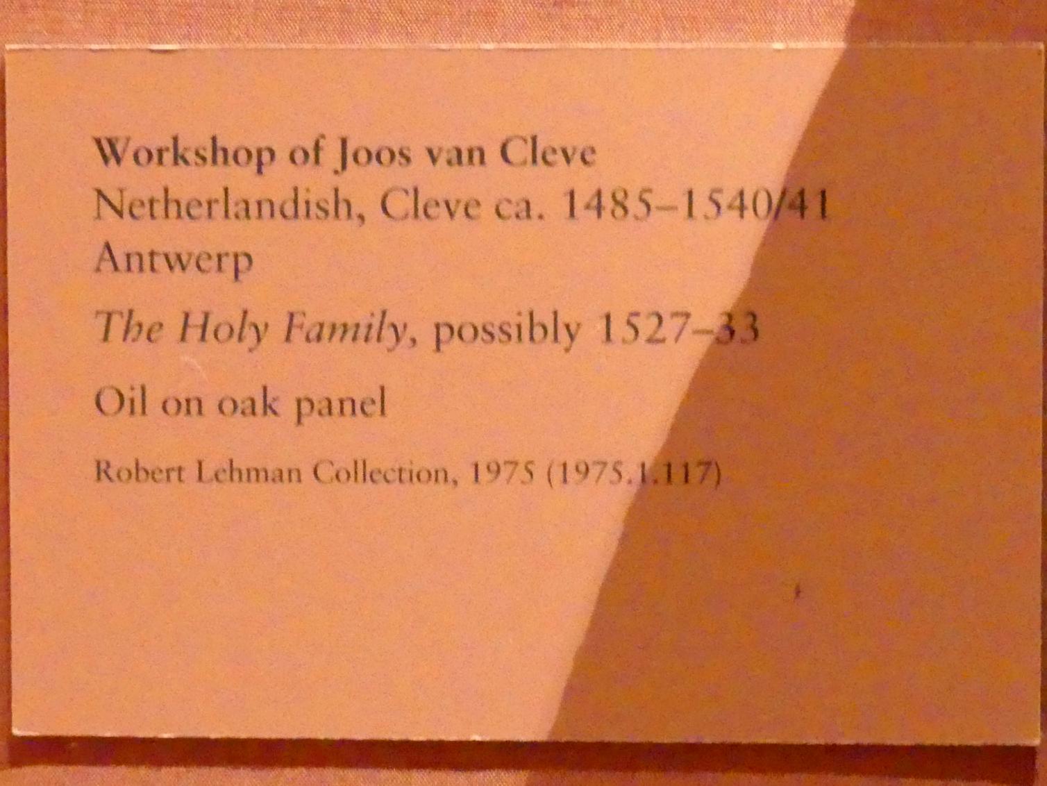 Joos van Cleve (Joos van der Beke) (Werkstatt) (1525–1530), Die Heilige Familie, New York, Metropolitan Museum of Art (Met), Saal 953, um 1527–1533, Bild 2/2
