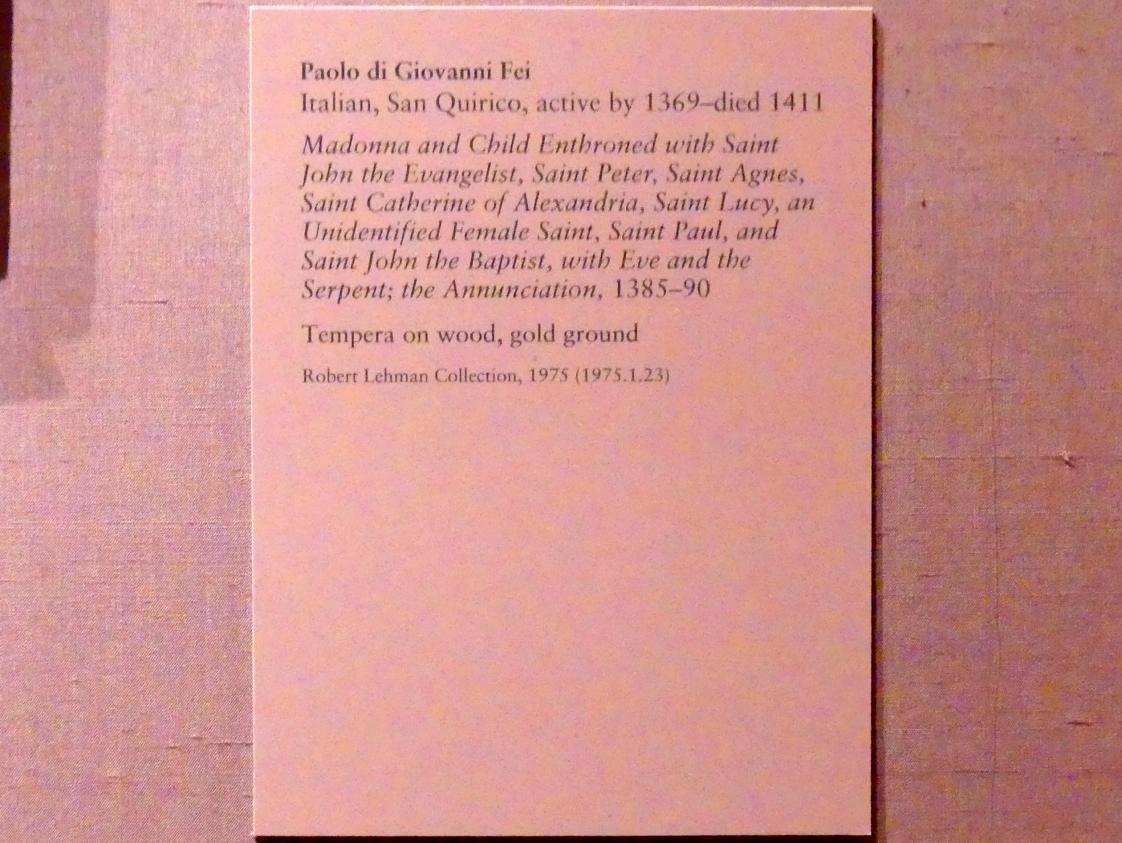 Paolo di Giovanni Fei (1375–1405), Thronende Maria mit Kind, New York, Metropolitan Museum of Art (Met), Saal 952, 1385–1390, Bild 2/2