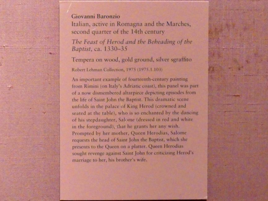 Giovanni Baronzio (1330–1345), Das Fest des Herodes und die Enthauptung des Täufers, New York, Metropolitan Museum of Art (Met), Saal 952, um 1330–1335, Bild 2/2