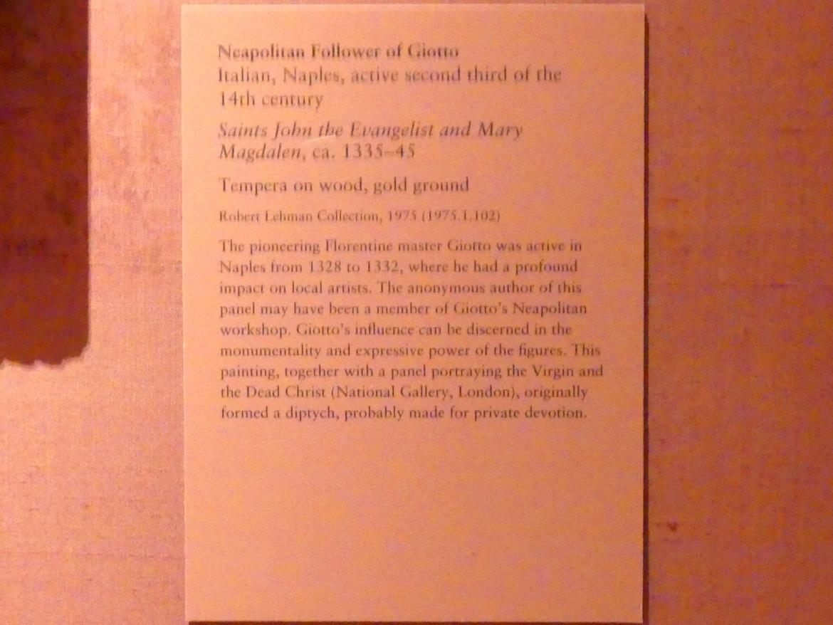 Giotto di Bondone (Nachfolger) (1337), Evangelist Johannes und Maria Magdalena, New York, Metropolitan Museum of Art (Met), Saal 952, um 1335–1345, Bild 2/2