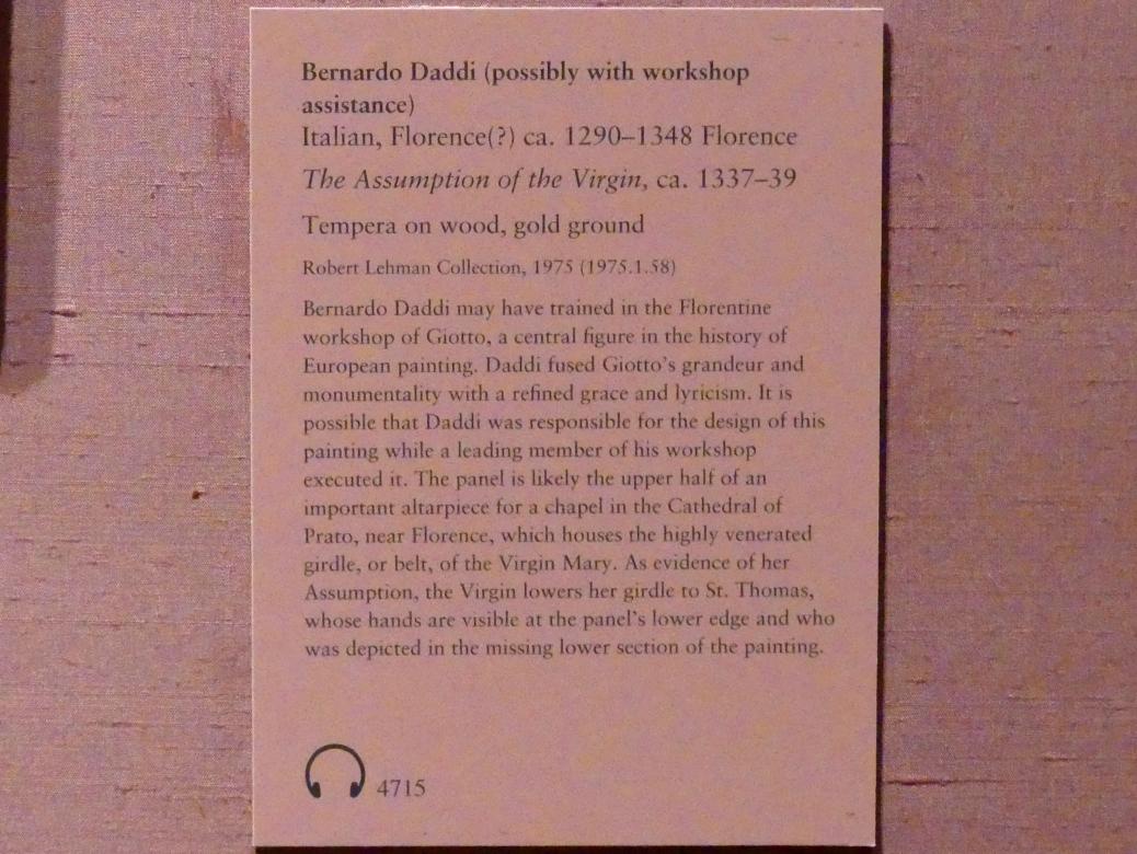 Bernardo Daddi (1332–1342), Mariä Himmelfahrt, New York, Metropolitan Museum of Art (Met), Saal 952, um 1337–1339, Bild 2/2