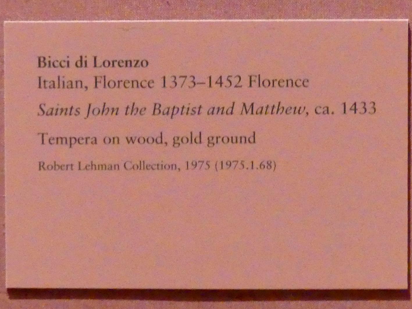 Bicci di Lorenzo (1433–1435), Die Heiligen Johannes der Täufer und Matthäus, New York, Metropolitan Museum of Art (Met), Saal 952, um 1433, Bild 2/2