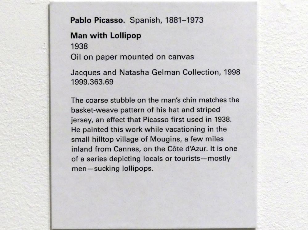 Pablo Picasso (1897–1972), Mann mit Lutscher, New York, Metropolitan Museum of Art (Met), Saal 907, 1938, Bild 2/2