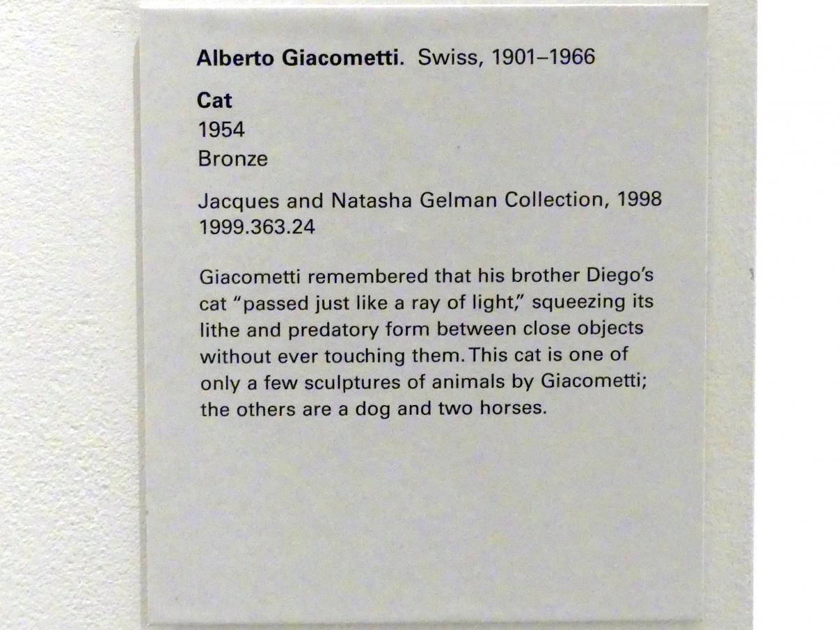 Alberto Giacometti (1914–1965), Katze, New York, Metropolitan Museum of Art (Met), Saal 907, 1954, Bild 4/4