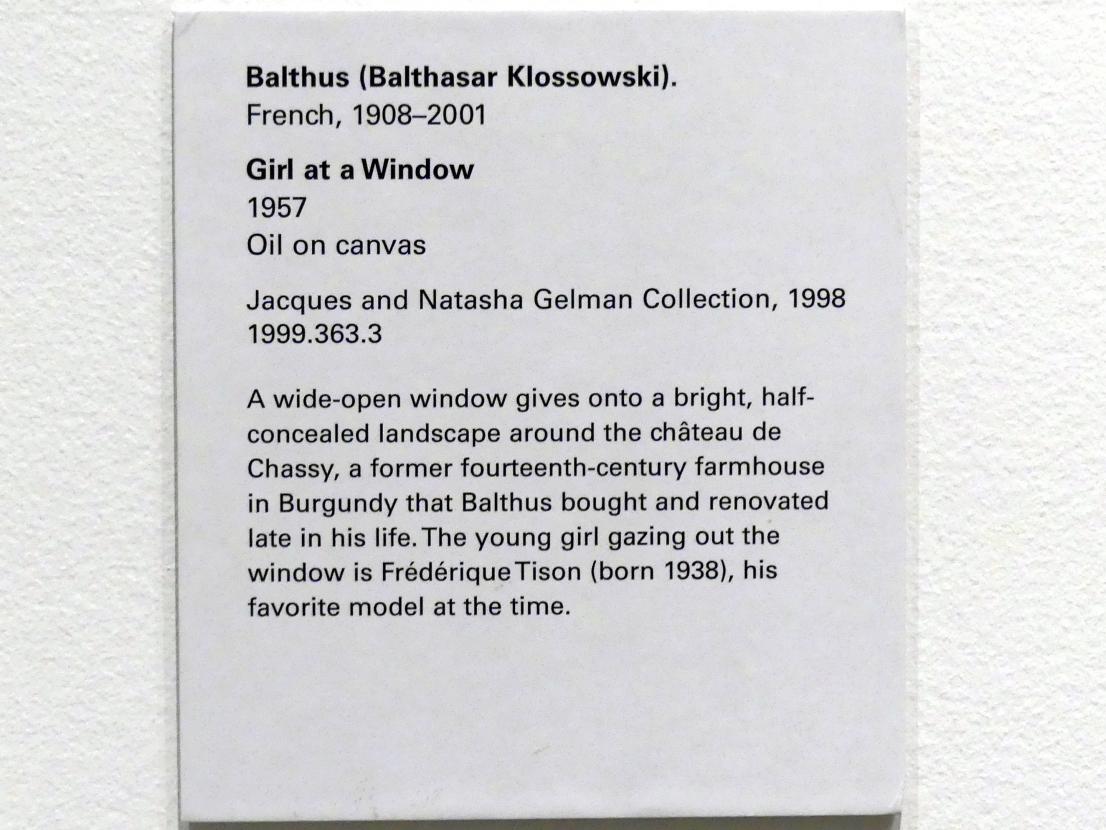 Balthus (Balthasar Kłossowski de Rola) (1935–1957), Mädchen am Fenster, New York, Metropolitan Museum of Art (Met), Saal 907, 1957, Bild 2/2