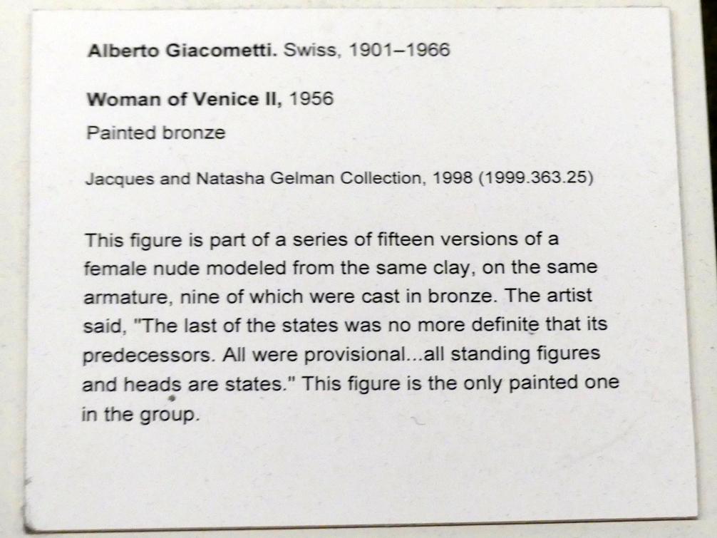 Alberto Giacometti (1914–1965), Frau aus Venedig II, New York, Metropolitan Museum of Art (Met), Saal 907, 1956, Bild 5/5