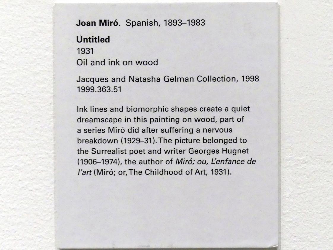 Joan Miró (1917–1970), Ohne Titel, New York, Metropolitan Museum of Art (Met), Saal 906, 1931, Bild 2/2