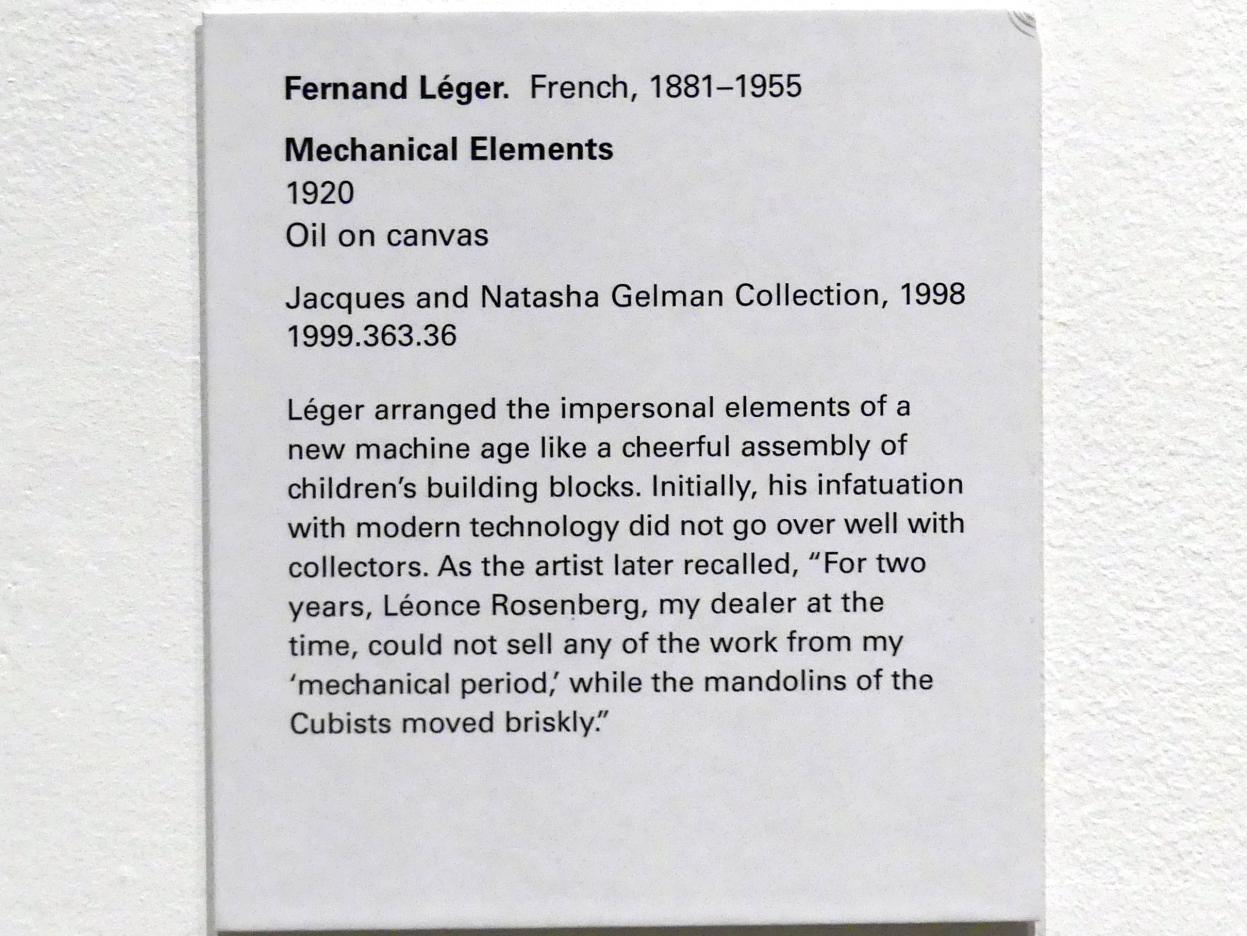 Fernand Léger (1912–1954), Mechanische Elemente, New York, Metropolitan Museum of Art (Met), Saal 905, 1920, Bild 2/2