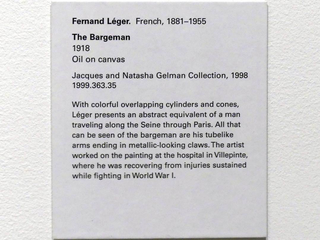 Fernand Léger (1912–1954), Der Kahnführer, New York, Metropolitan Museum of Art (Met), Saal 905, 1918, Bild 2/2