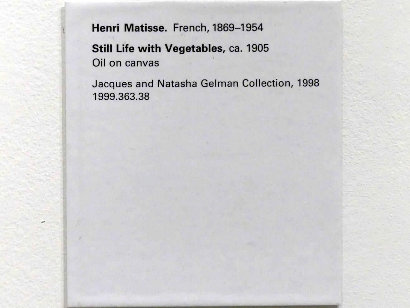Henri Matisse (1898–1953), Stillleben mit Gemüse, New York, Metropolitan Museum of Art (Met), Saal 904, um 1905, Bild 2/2