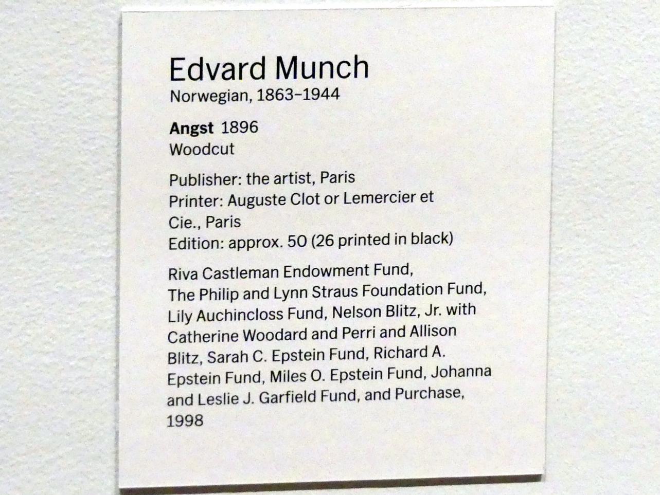 Edvard Munch (1888–1925), Angst, New York, Museum of Modern Art (MoMA), Saal 501, 1896, Bild 2/2