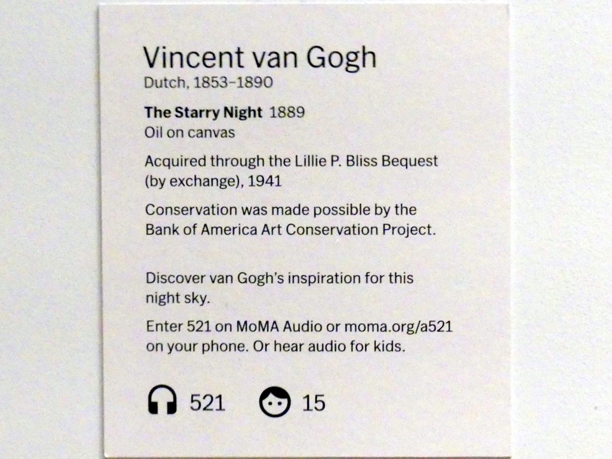 Vincent van Gogh (1882–1890), Sternennacht, New York, Museum of Modern Art (MoMA), Saal 501, 1889, Bild 2/2