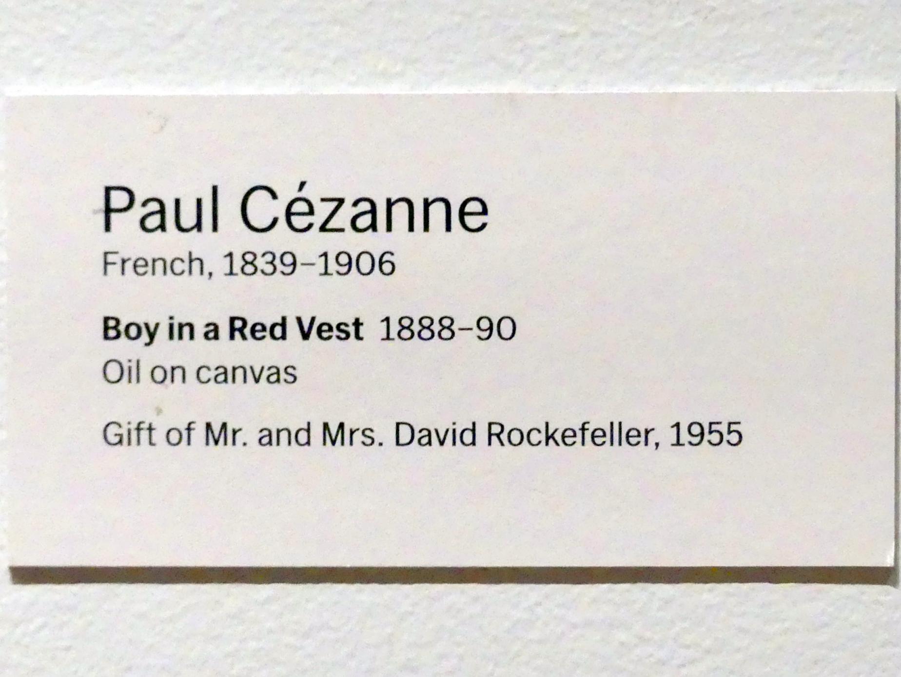 Paul Cézanne (1866–1906), Knabe mit roter Weste, New York, Museum of Modern Art (MoMA), Saal 501, 1888–1890, Bild 2/2