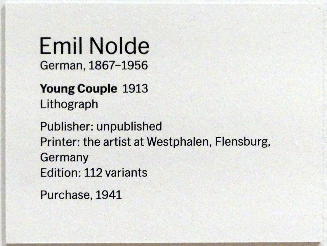 Emil Nolde (1903–1946), Junges Paar, New York, Museum of Modern Art (MoMA), Saal 504, 1913, Bild 2/2