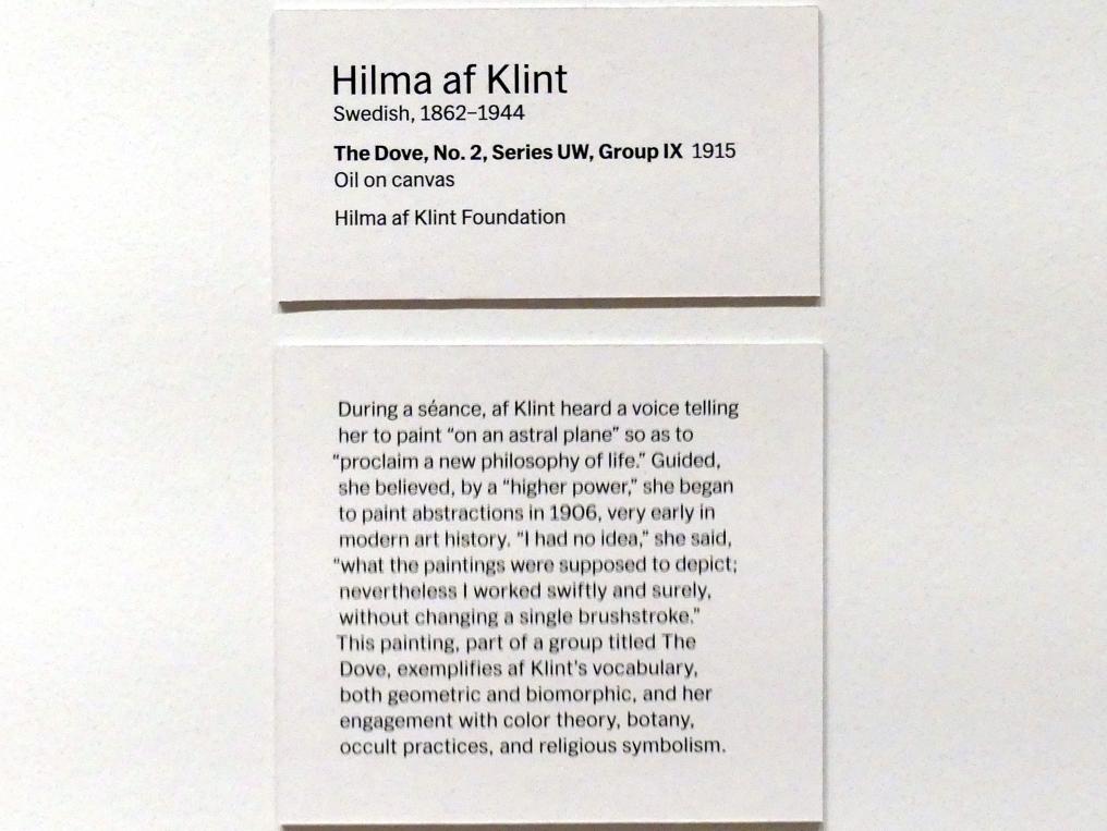 Hilma af Klint (1915), Die Taube Nr. 2 aus der Gruppe IX Serie UW, New York, Museum of Modern Art (MoMA), Saal 505, 1915, Bild 3/3
