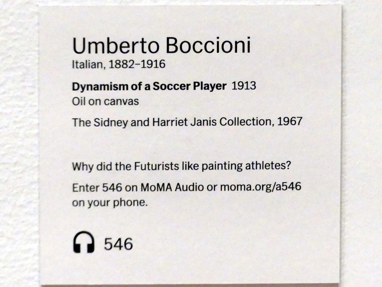 Umberto Boccioni (1910–1914), Dynamik eines Fußballspielers, New York, Museum of Modern Art (MoMA), Saal 505, 1913, Bild 2/2