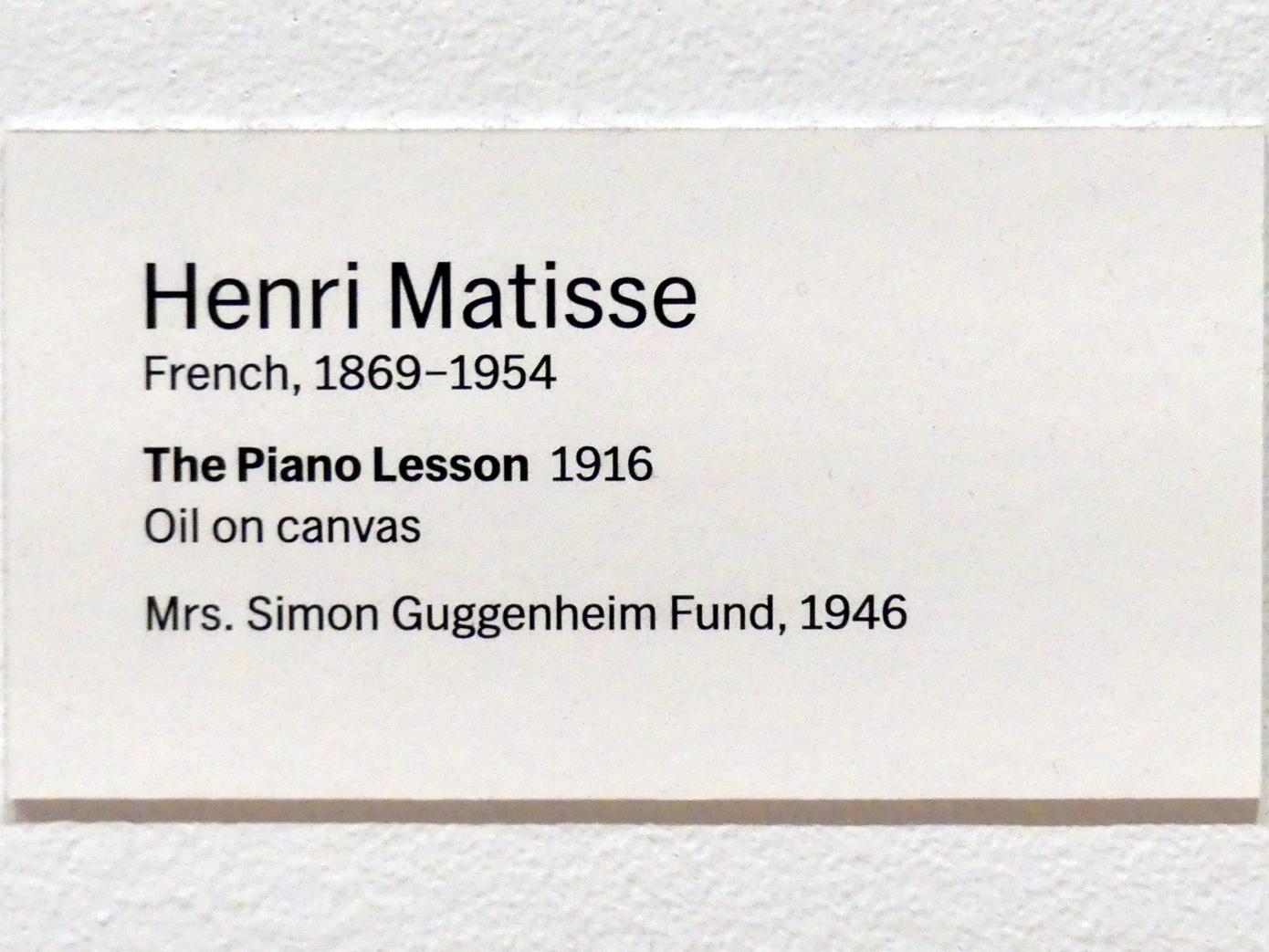 Henri Matisse (1898–1953), Die Klavierstunde, New York, Museum of Modern Art (MoMA), Saal 506, 1916, Bild 2/2
