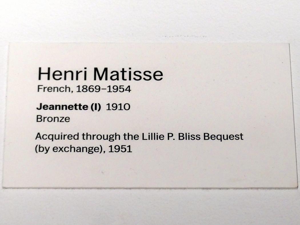 Henri Matisse (1898–1953), Jeannette (I), New York, Museum of Modern Art (MoMA), Saal 506, 1910, Bild 4/4