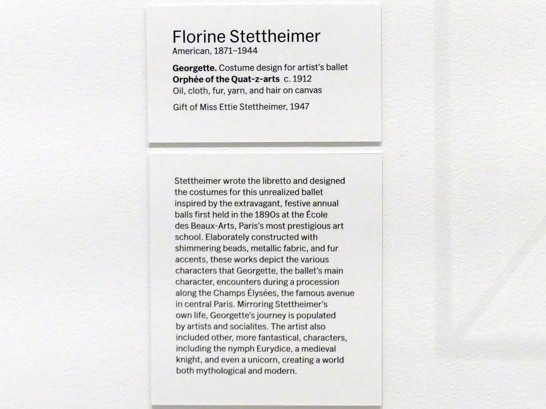 Florine Stettheimer (1912–1942), Kostümdesign (Georgette) für das Künstlerballett Orphée der Quat-z-arts, New York, Museum of Modern Art (MoMA), Saal 509, um 1912, Bild 3/3