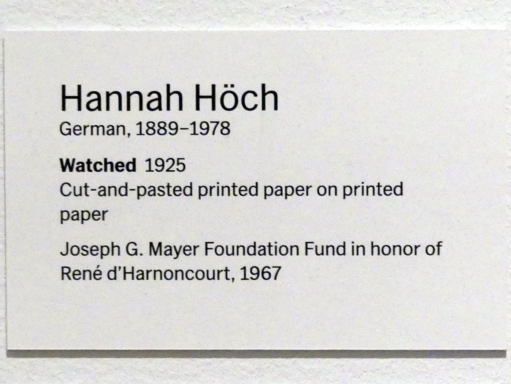 Hannah Höch (1919–1936), Schaute, New York, Museum of Modern Art (MoMA), Saal 509, 1925, Bild 3/3