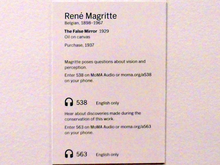 René Magritte (1926–1967), Der falsche Spiegel, New York, Museum of Modern Art (MoMA), Saal 517, 1929, Bild 2/2
