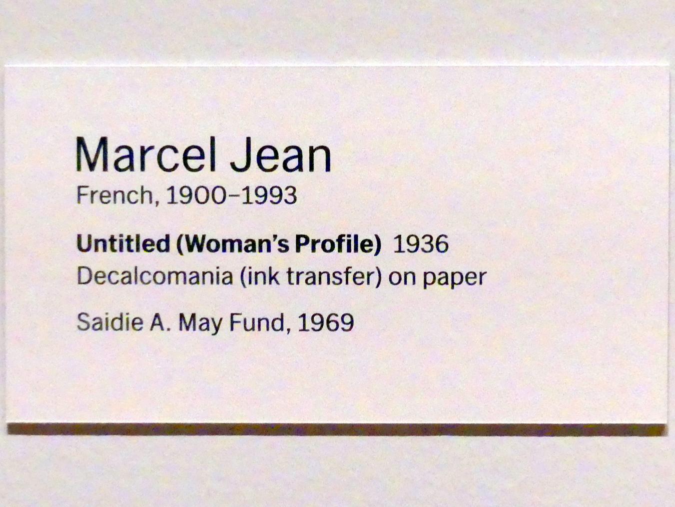 Marcel Jean (1936–1941), Ohne Titel (Frauenprofil), New York, Museum of Modern Art (MoMA), Saal 517, 1936, Bild 2/2