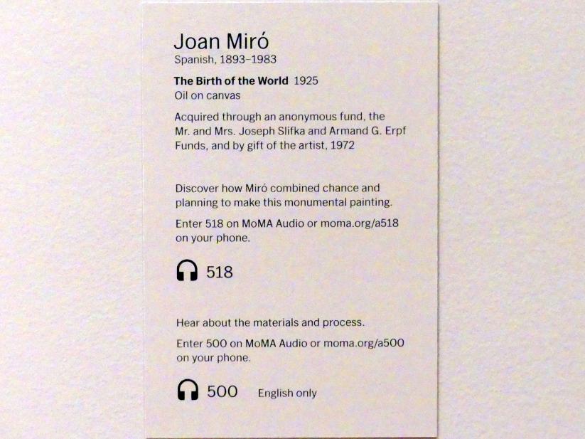 Joan Miró (1917–1970), Die Geburt der Welt, New York, Museum of Modern Art (MoMA), Saal 517, 1925, Bild 2/2