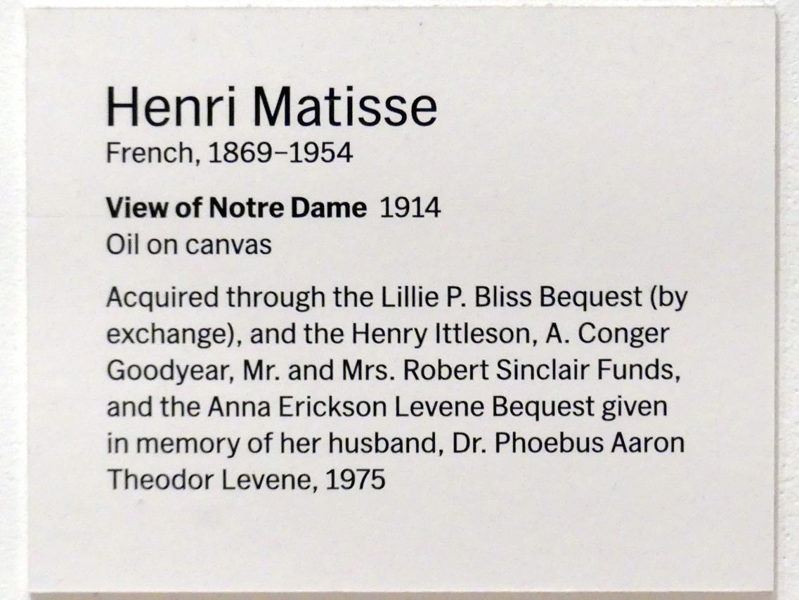Henri Matisse (1898–1953), Blick auf Notre-Dame, New York, Museum of Modern Art (MoMA), Saal 518, 1914, Bild 2/2