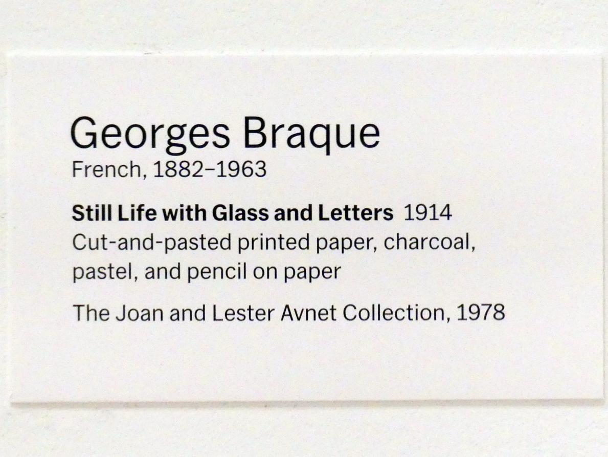 Georges Braque (1906–1956), Stillleben mit Glas und Briefen, New York, Museum of Modern Art (MoMA), Saal 518, 1914, Bild 2/2