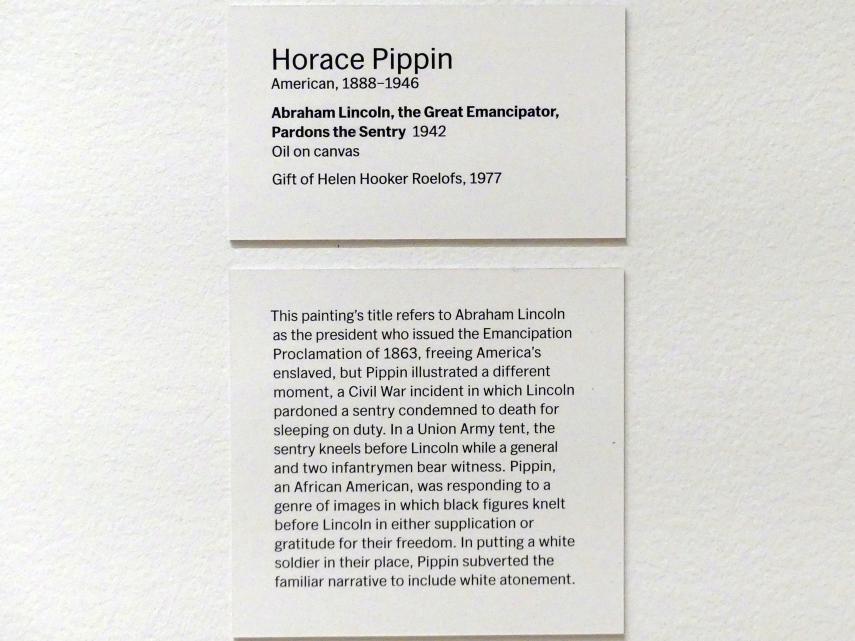 Horace Pippin (1936–1945), Abraham Lincoln, der große Befreier, verzeiht den Wachposten, New York, Museum of Modern Art (MoMA), Saal 521, 1942, Bild 2/2