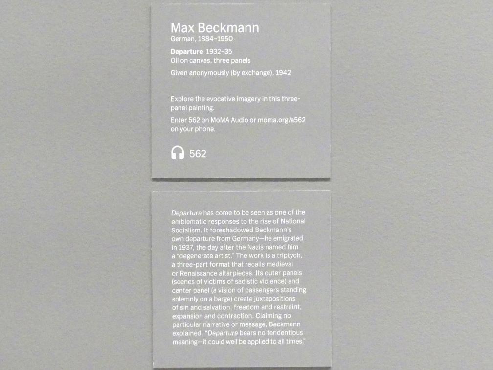 Max Beckmann (1905–1950), Abreise, New York, Museum of Modern Art (MoMA), Saal 522, 1932–1935, Bild 5/5