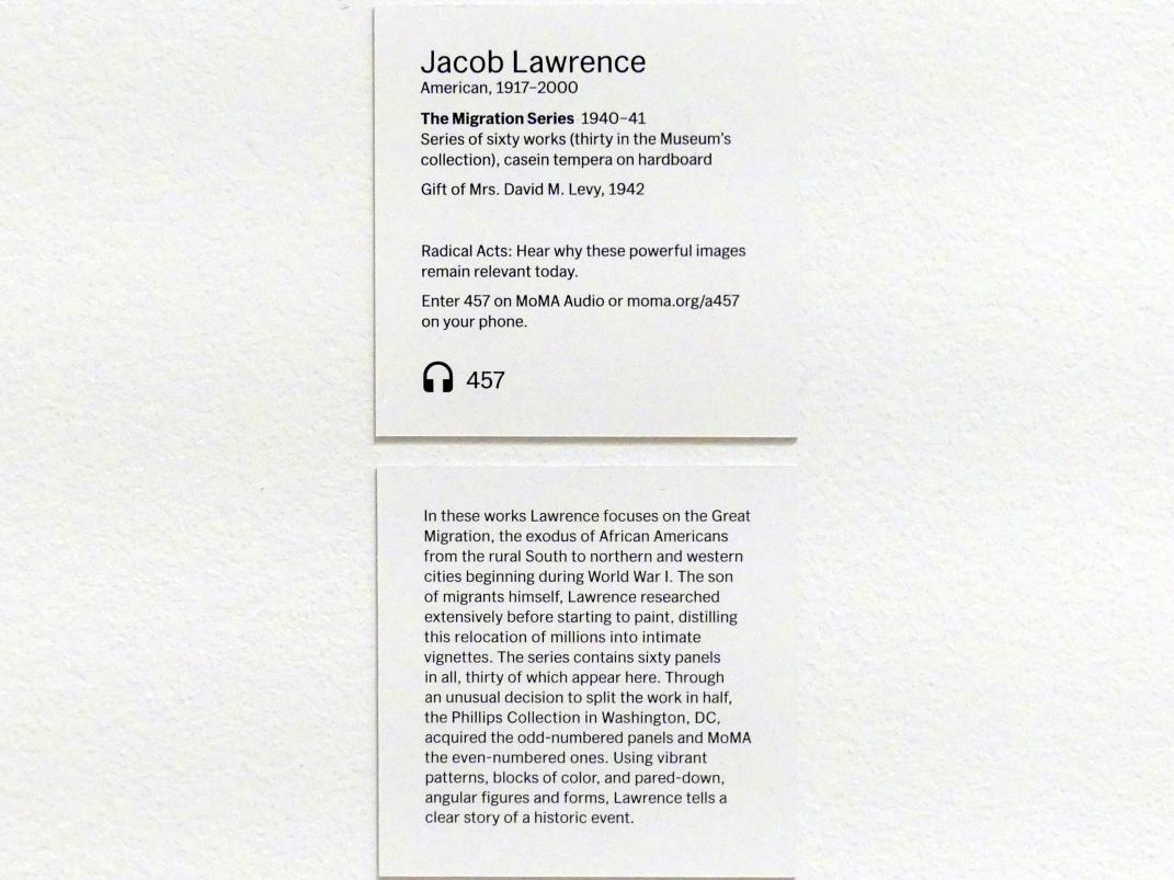 Jacob Lawrence (1940), Aus der Serie Migration, #10, New York, Museum of Modern Art (MoMA), Saal 402, 1940–1941, Bild 3/3