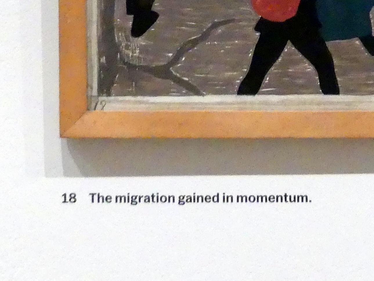 Jacob Lawrence (1940), Aus der Serie Migration, #18, New York, Museum of Modern Art (MoMA), Saal 402, 1940–1941, Bild 2/3