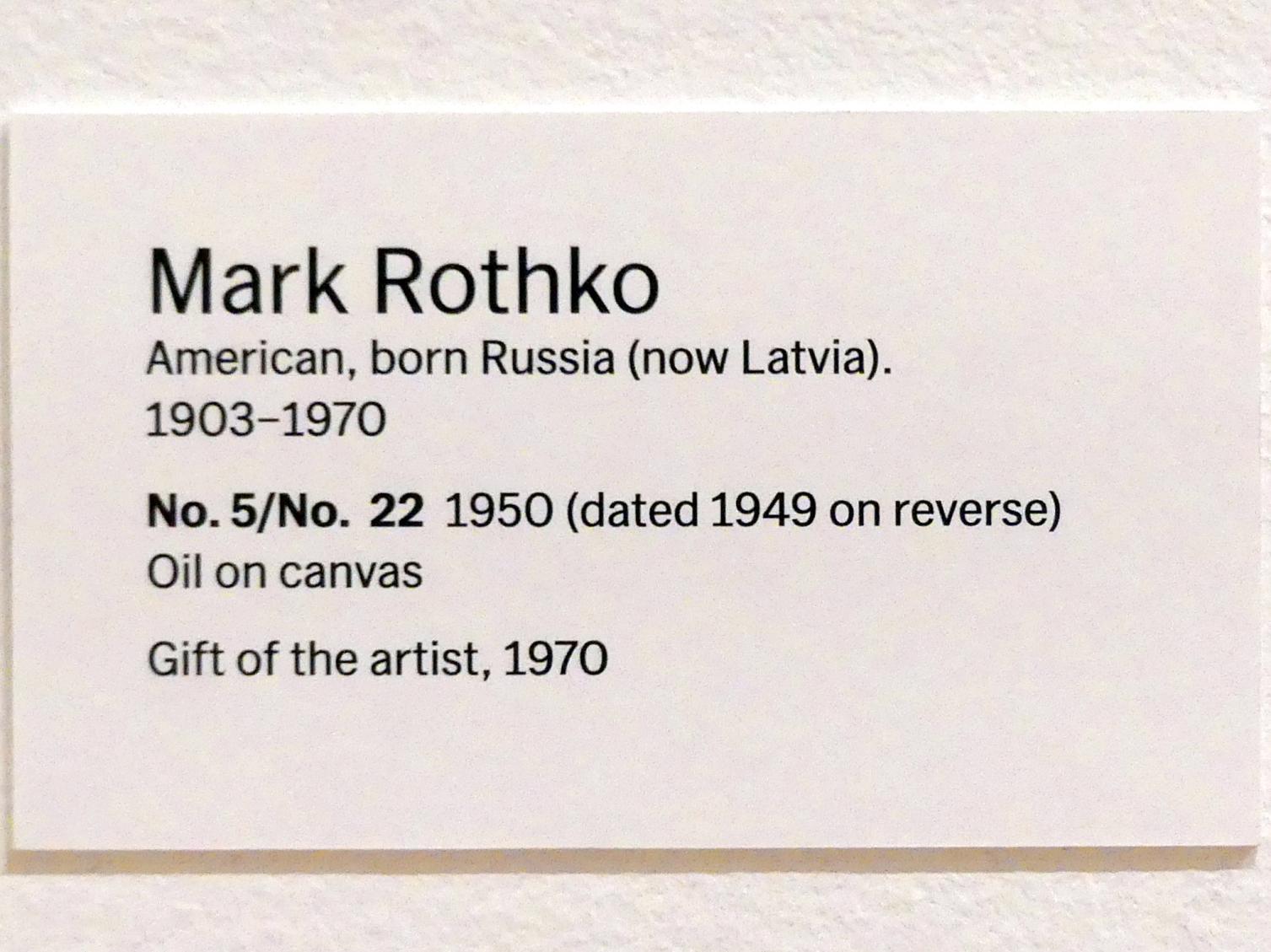 Mark Rothko (1944–1969), Nr. 5/Nr. 22, New York, Museum of Modern Art (MoMA), Saal 404, 1950, Bild 2/2
