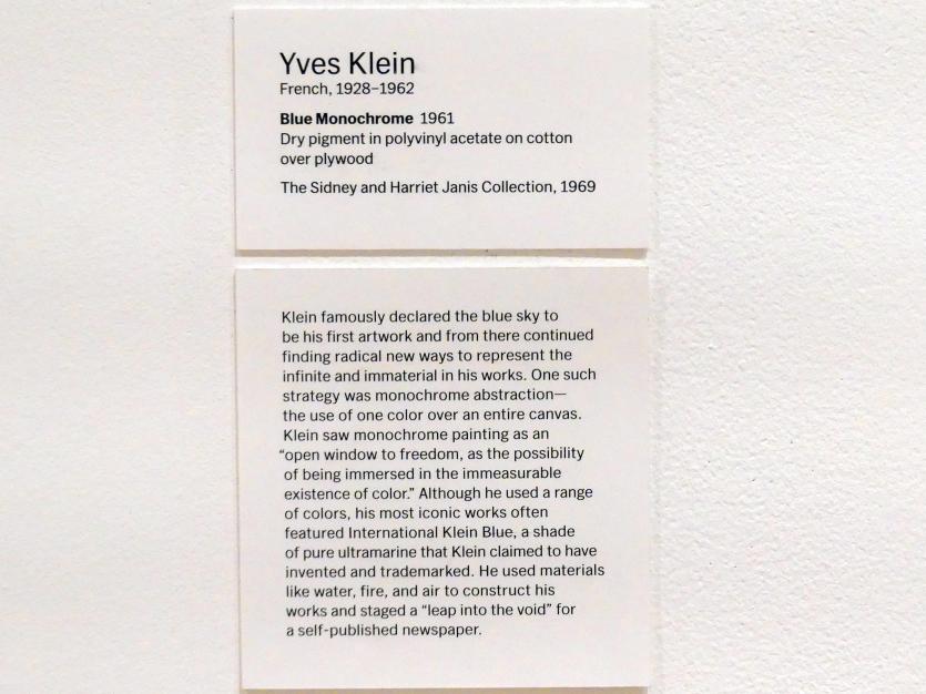 Yves Klein (1956–1962), Blau monochrom, New York, Museum of Modern Art (MoMA), Saal 406, 1961, Bild 2/2