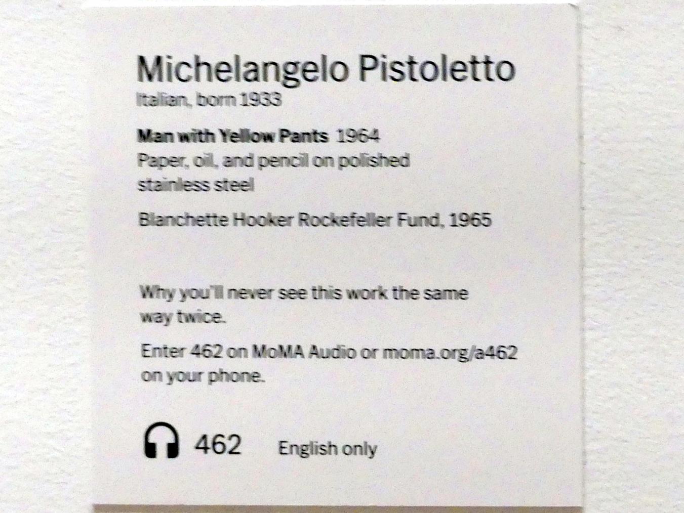 Michelangelo Pistoletto (1964–1981), Mann mit gelben Hosen, New York, Museum of Modern Art (MoMA), Saal 412, 1964, Bild 2/2