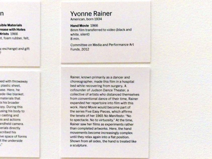 Yvonne Rainer (1966–1978), Handfilm, New York, Museum of Modern Art (MoMA), Saal 413, 1966, Bild 2/2