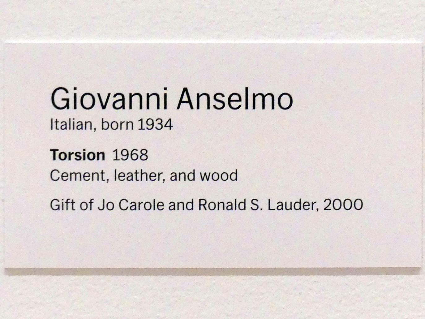 Giovanni Anselmo (1968–1969), Drehung, New York, Museum of Modern Art (MoMA), Saal 413, 1968, Bild 5/5