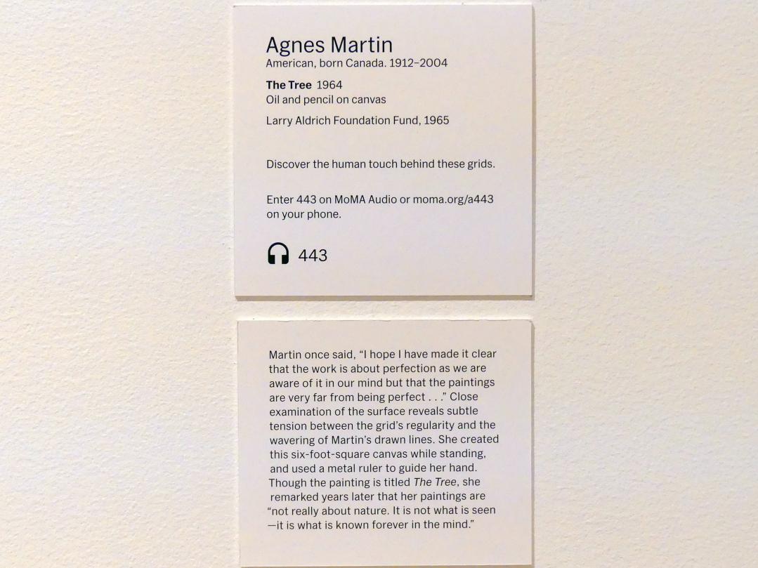Agnes Martin (1960–1999), Der Baum, New York, Museum of Modern Art (MoMA), Saal 413, 1964, Bild 3/3