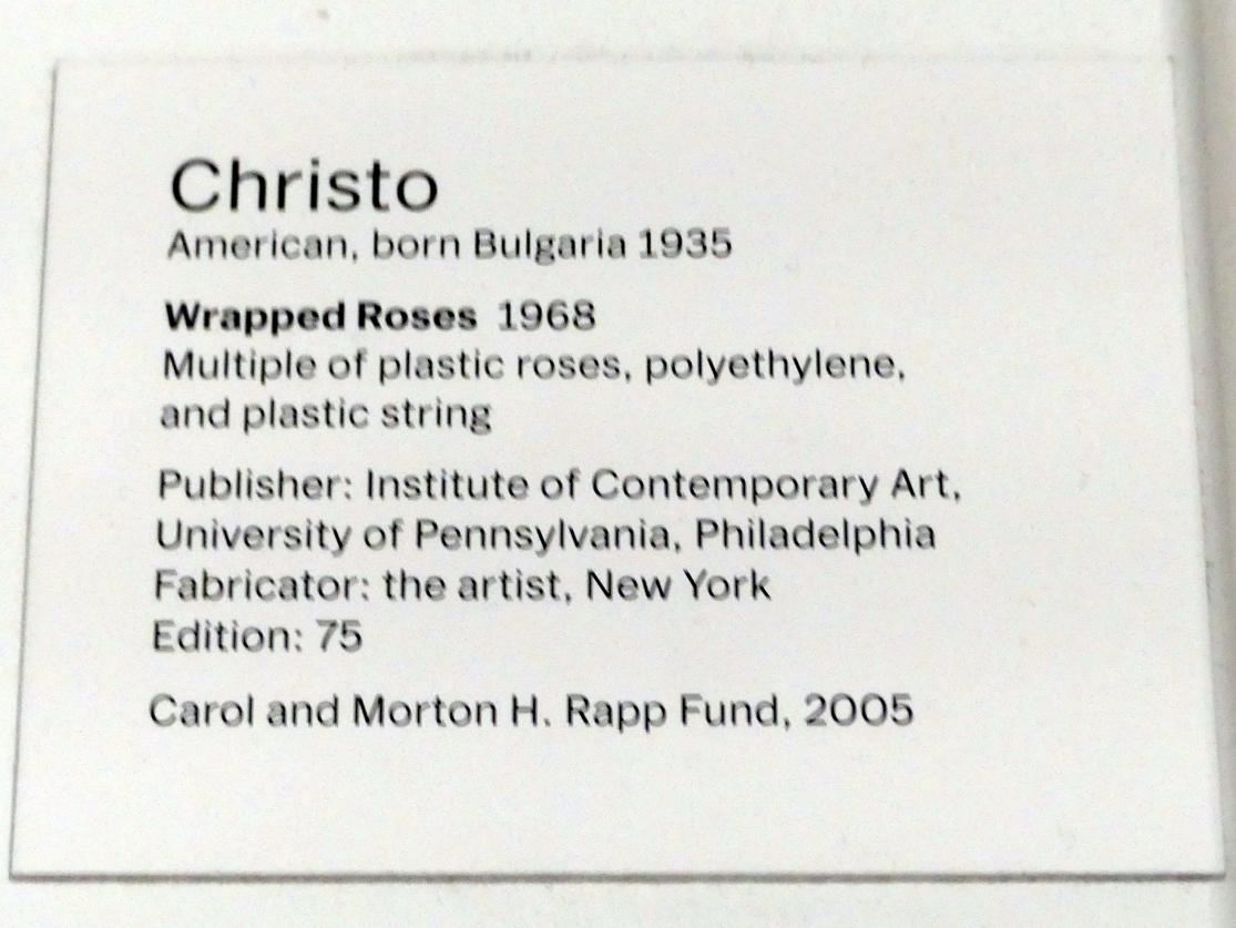 Christo (1961–2019), Umwickelte Rosen, New York, Museum of Modern Art (MoMA), Saal 416, 1968, Bild 3/3